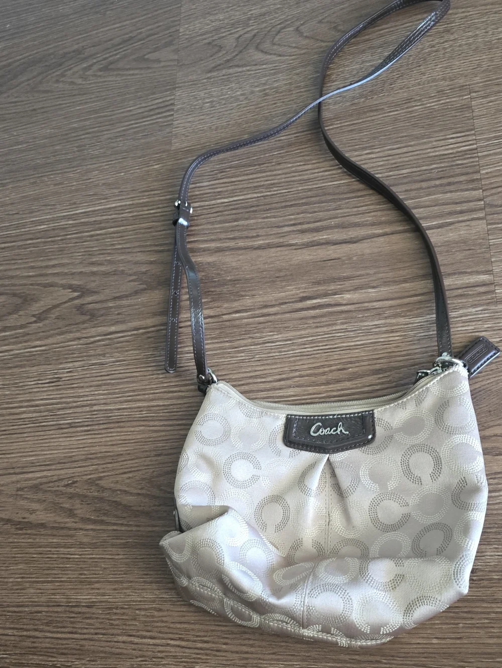 Coach Beige Signature Crossbody with Brown Trim